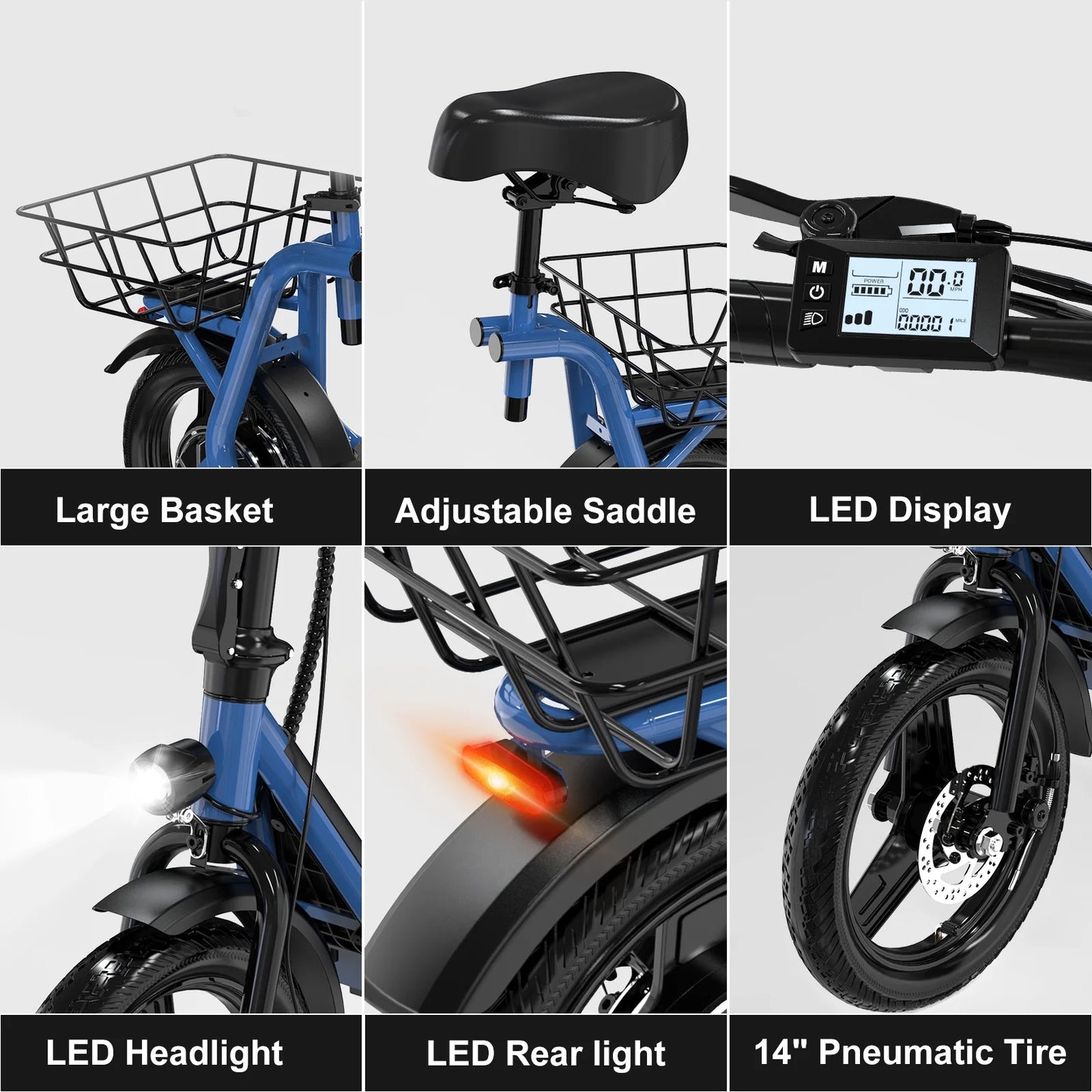 Electric Scooter Ebike, 400W Foldable Scooter with Seat 18.6Mph/7.8Ah Battery, 14In Adult Electric Bicycle E Scooter HS5