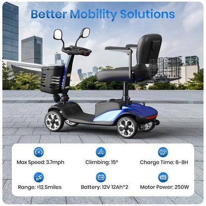 Upgrade 4 Wheel Mobility Scooter for Seniors, Foldable Powered Mobile Wheelchair for Adult 330Lbs, Blue
