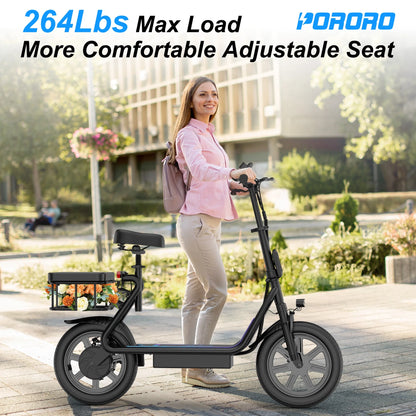 SLW50P Electric Scooter with Seat for Adults, Max 55 Miles Range with 14" Tires, 500W, 22MPH, Black