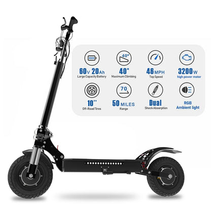 JX760 Electric Scooter, 60V 3200W Dual Motor, up to 46 MPH Speed & 50 Miles, Maximum Load of 330 Pounds Adult Escooter