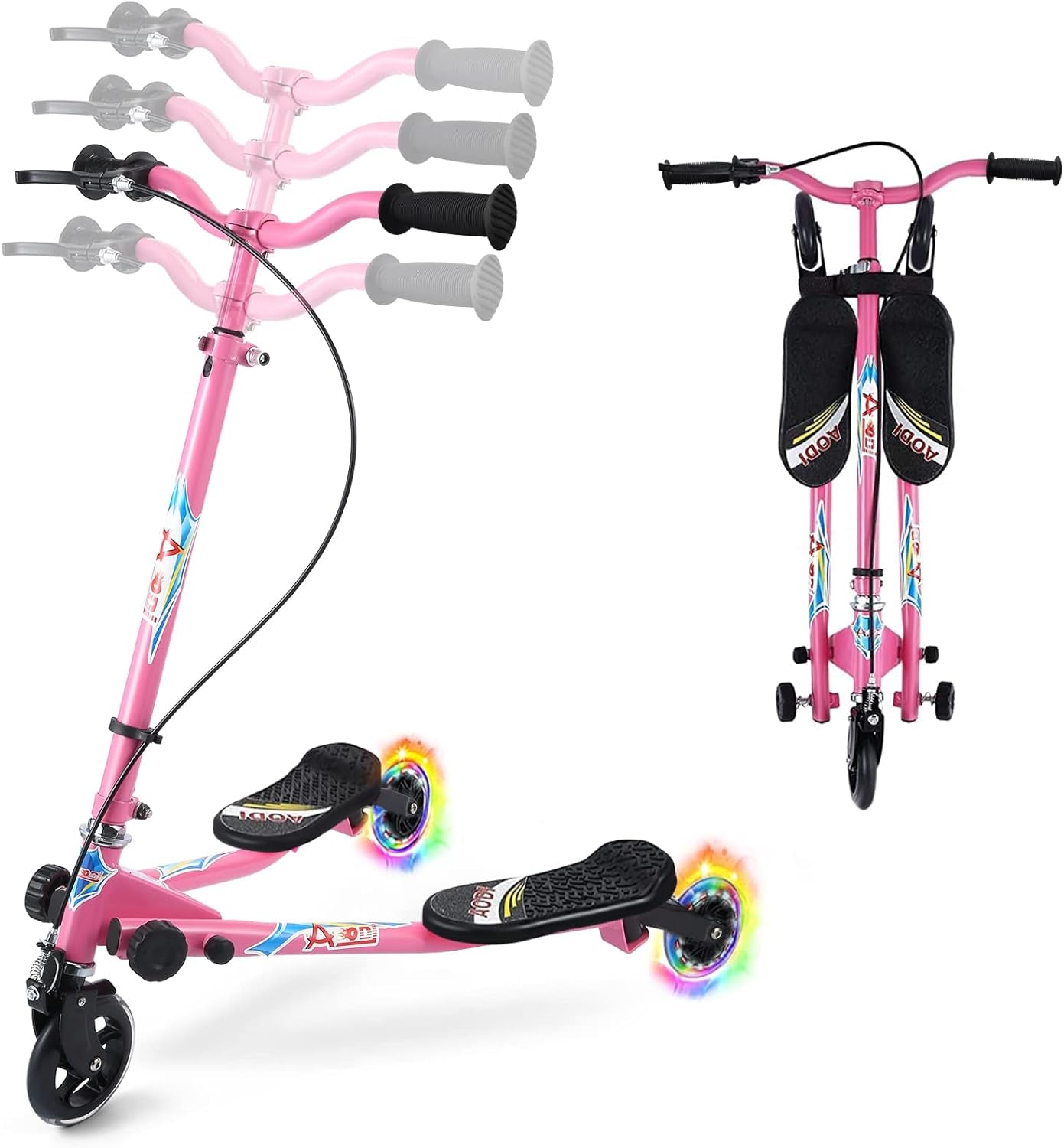 Swing Scooter for Kids, 3 Wheels Foldable Wiggle Kick Scooter Push Drifting with 4 Adjustable Handlebar & 2 Rear LED Wheel for Boys and Girls Ages 3-8