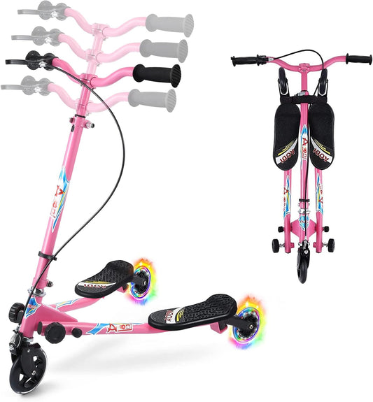 Swing Scooter for Kids, 3 Wheels Foldable Wiggle Kick Scooter Push Drifting with 4 Adjustable Handlebar & 2 Rear LED Wheel for Boys and Girls Ages 3-8