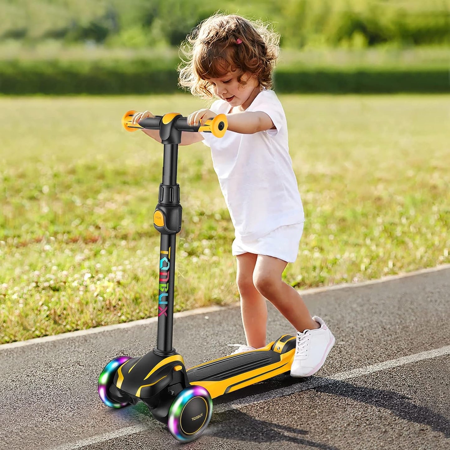TONBUX Kids Scooter for Age 3-12, Toddler Scooter with 4 Adjustable Heights, Light up 3-Wheels Scooter, Shock Absorption Design, Lean to Steer, Balance Training Scooter for Kids