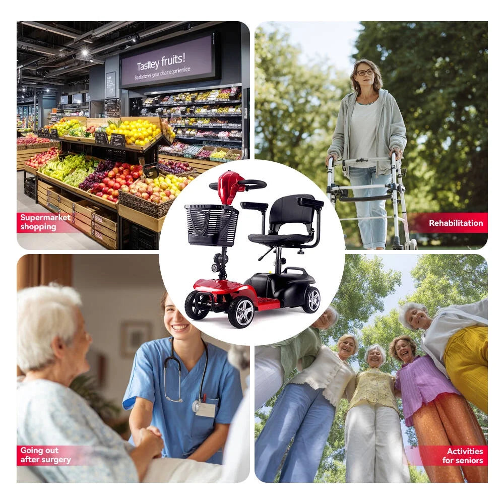 Mobility Scooter,Folding 4 Wheels Mobility Scooters for Seniors,Replacement Electric Wheelchair,42X37X19In,110Lbs,Red