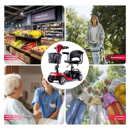 Mobility Scooter,Folding 4 Wheels Mobility Scooters for Seniors,Replacement Electric Wheelchair,42X37X19In,110Lbs,Red