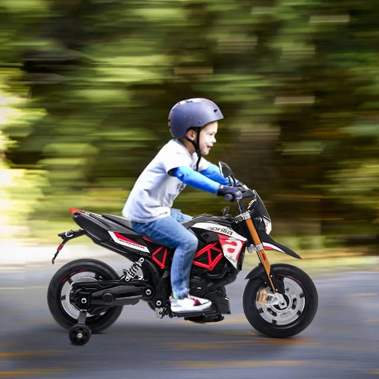 Aprilia Licensed 12V Ride on Motorcycle Electric Motorbike for Kids Child Toys W/Training Wheels, Music, LED Lights, MP3, USB