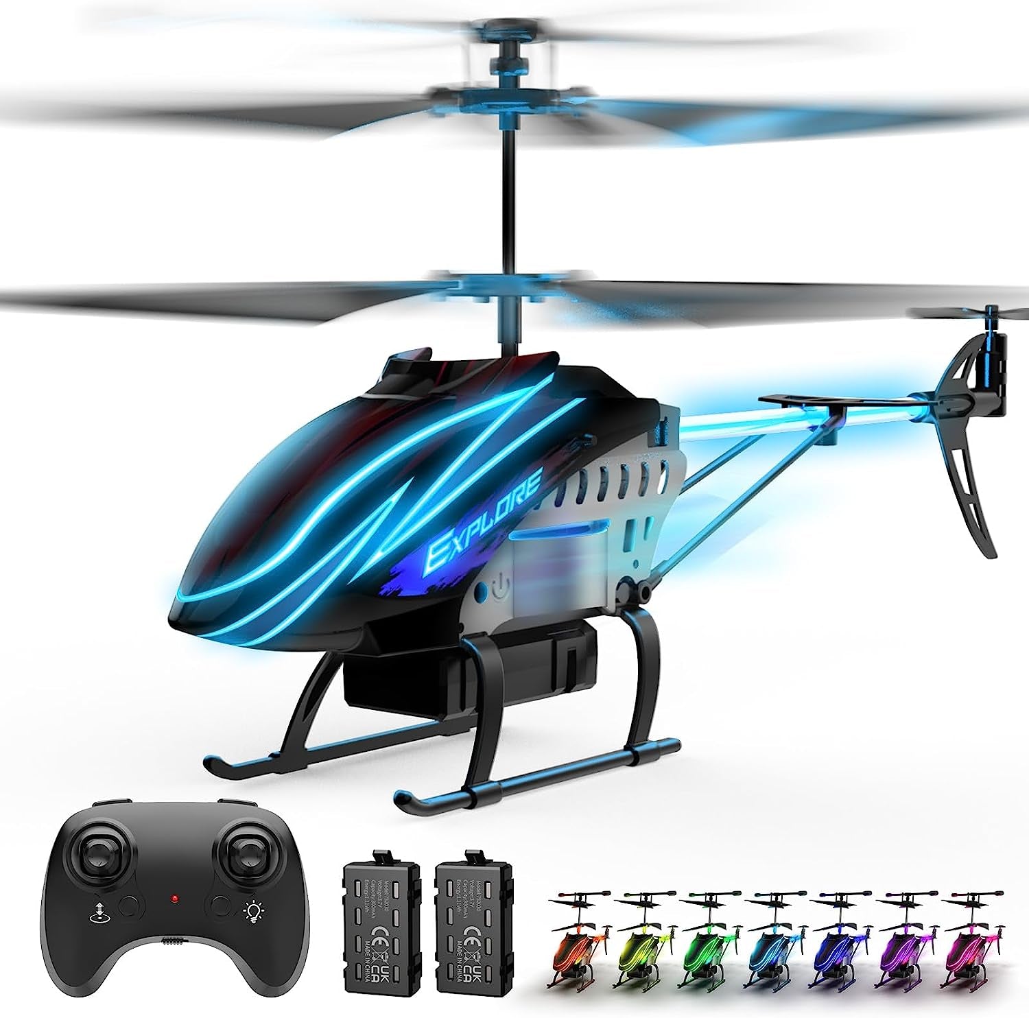 RC Helicopter, Remote Control Helicopter for Kids with 30Mins Flight(2 Batteries), 7+1 LED Light Modes, Altitude Hold, RC Toys for Boys Girls