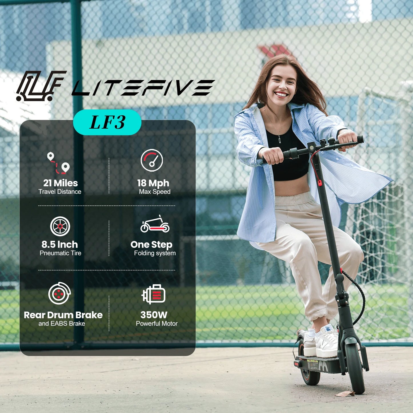 LF3 Electric Scooter for Adults, 350W Motor, Max 18Mph & 21Miles, Commuting Foldable Escooter