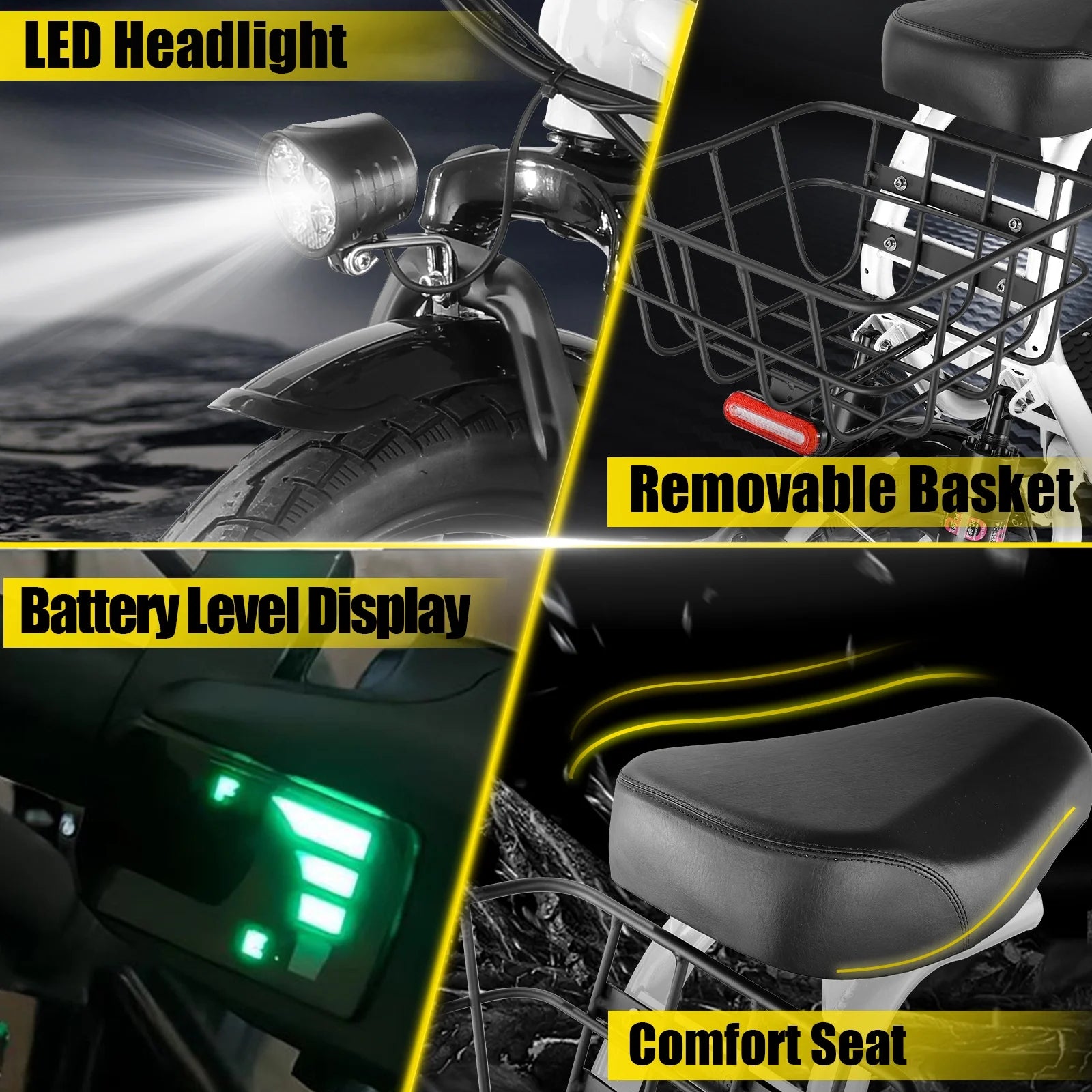 Electric Scooter with Seat, 500W 500Wh Battery 25 Miles Range 20Mph Top Speed, Foldable Electric Scooter for Adults with Basket, White