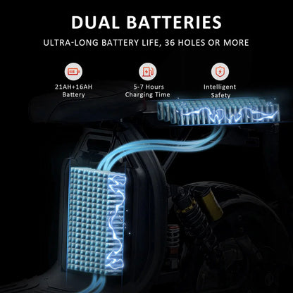 D2 Electric Bike Moped for Adults Fat Tire Golf Cart 2000W Motor 80-Mile Range 20MPH Top Speed Dual Batteries Hydraulic Brakes Motorcycles