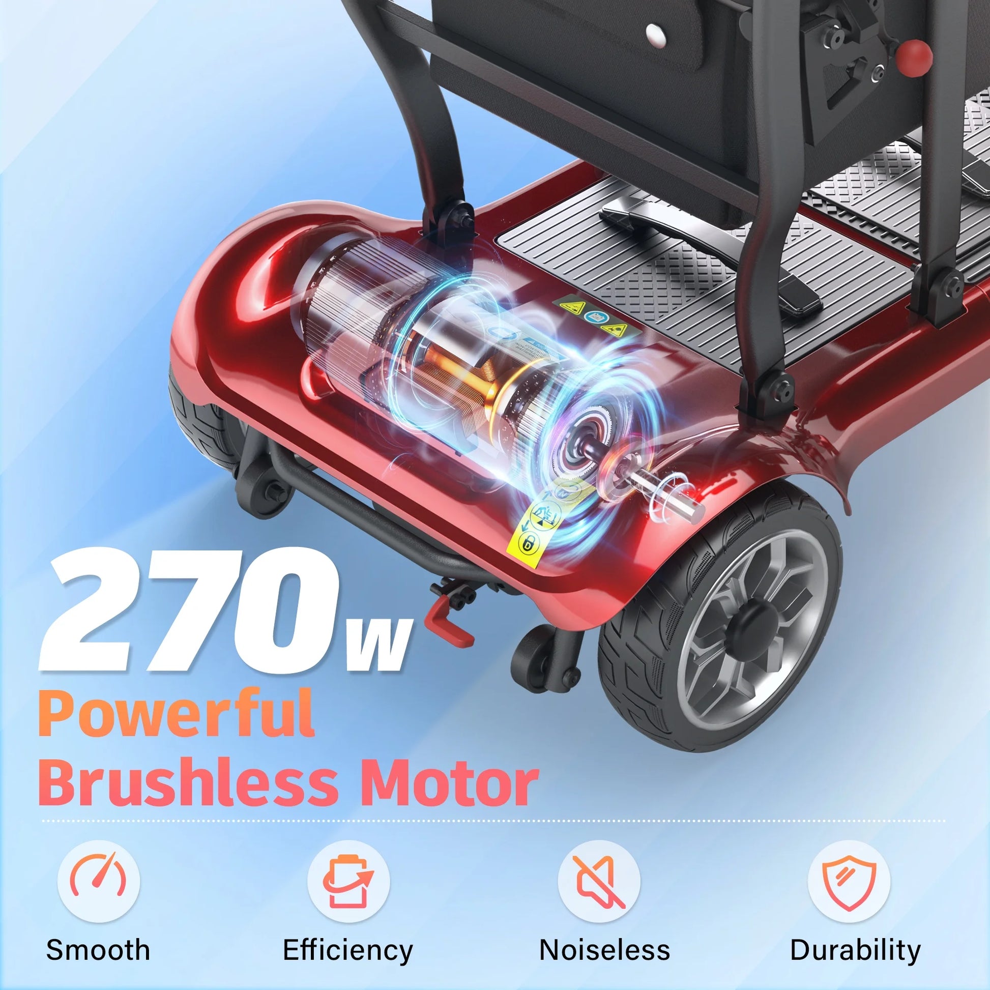 Light Weight 4 Wheels Mobility Scooter for Seniors, Electric Folding Wheelchair Device for Travel, Red