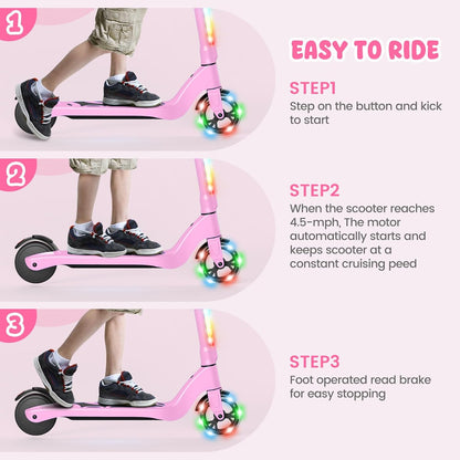 SISIGAD Electric Scooter for Kids Ages 6-12, LED Light-Up Deck, Kids Scooters with 3 Adjustment Levels Handlebar to 36 Inches High,5.3" Wheel UL Certificated Kick Scooter