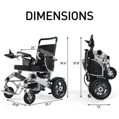 30 Miles Long Travel Range, Electric Wheelchairs for Adults Foldable Lightweight, All Terrain Motorized Wheelchair for Seniors Compact Portable, Two Batteries, Airline Approved