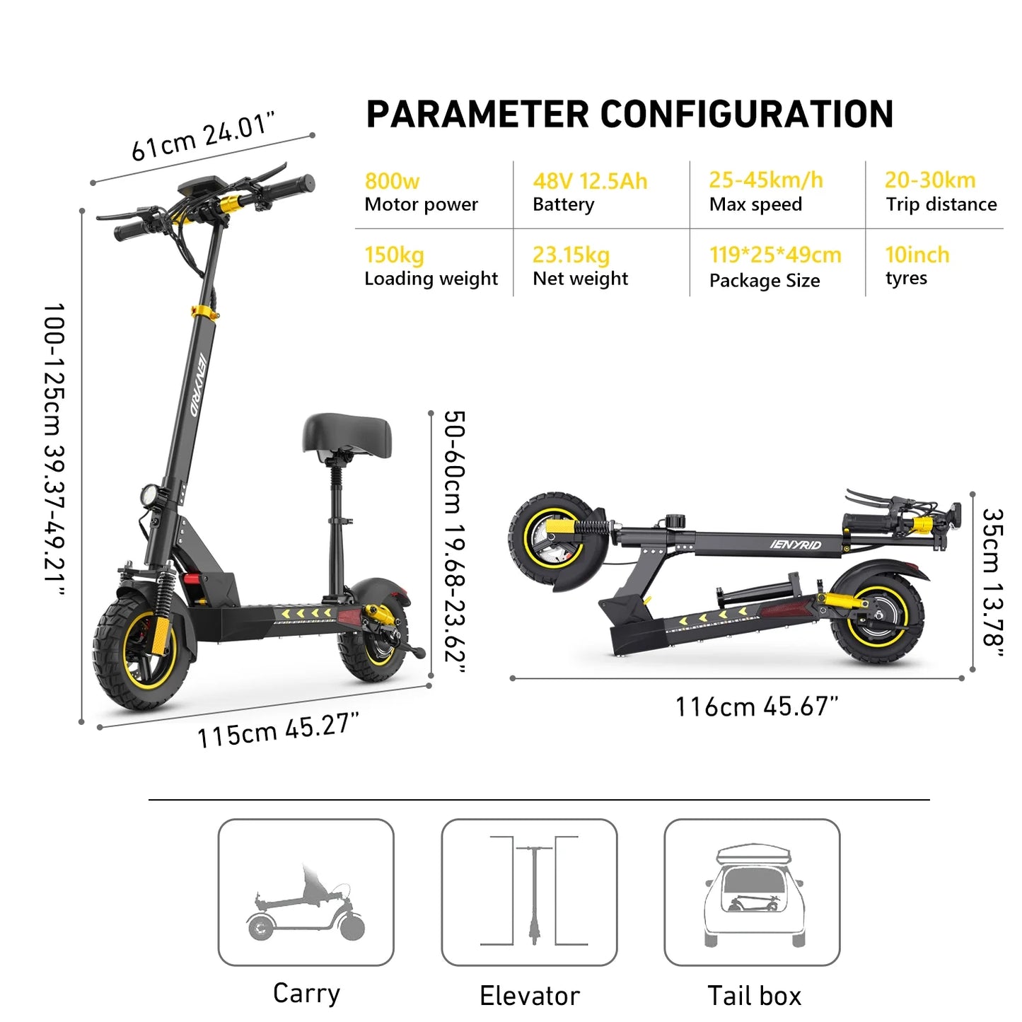 Electric Scooter for Adult with Seat, 800W Foldable City Commuting Escooter, 3 Speeds / 48V 12.5Ah / 28 Mph 30 Miles Range / 330 Lbs Capacity, E-Scooter for Kids 12+