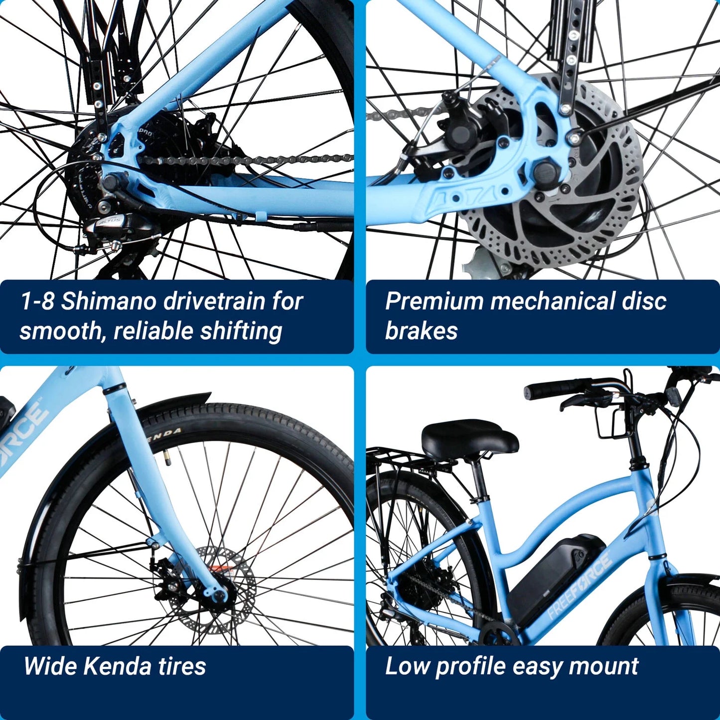 Avalon 16-In Electric Beach Cruiser Bike | Hybrid E-Bike for Adults, Thumb Throttle and Pedal Assist | with Speed Sensor, Storage Rack, Bell, Water Bottle Bracket | Light Blue