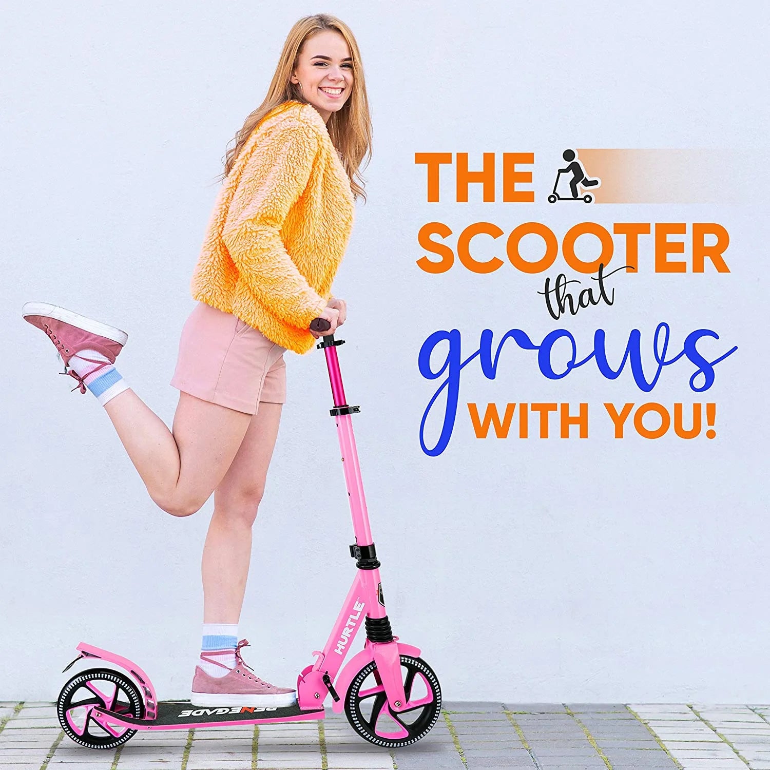 Renegade Lightweight Foldable Teen and Adult Commuter Kick Scooter, Pink