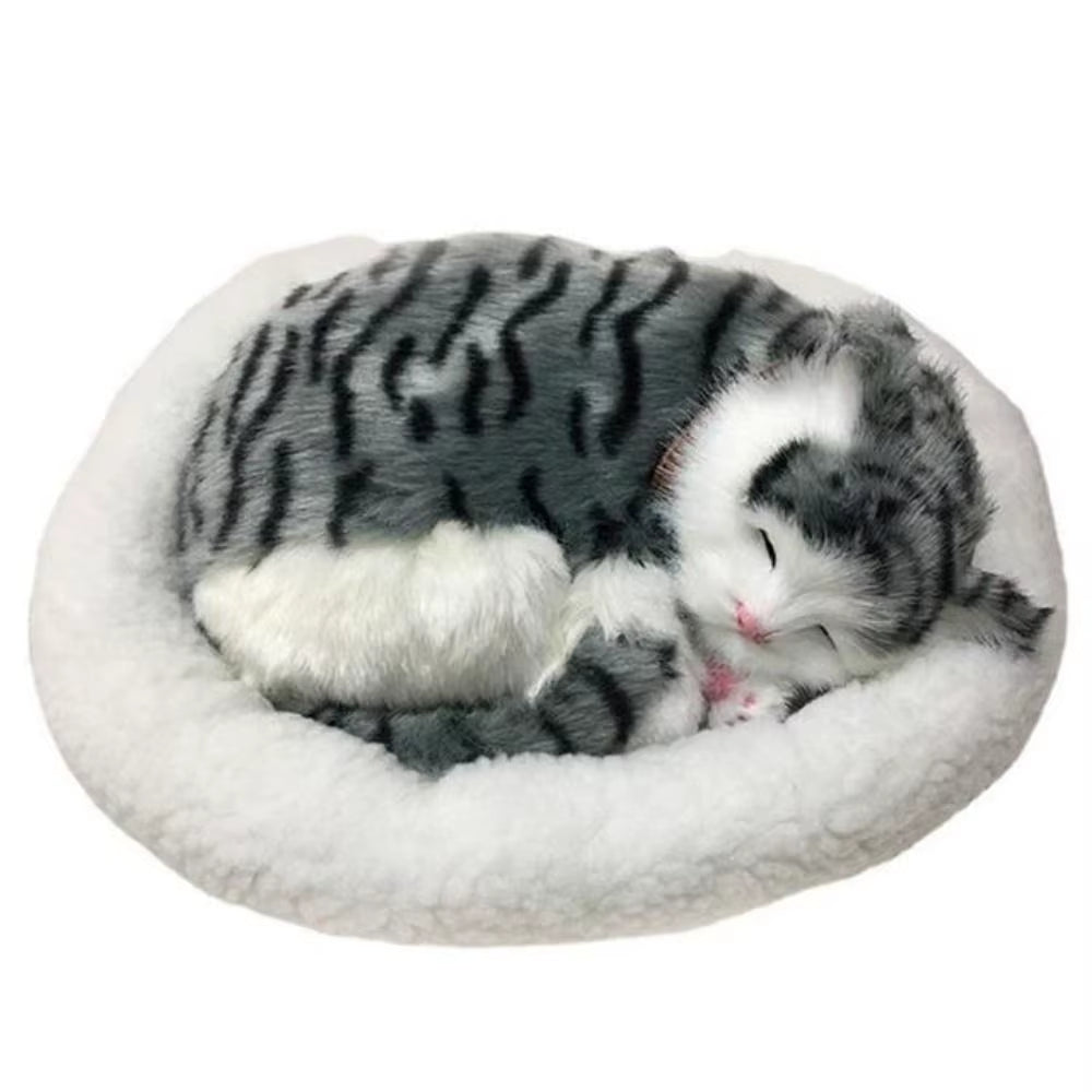 Realistic Black and White Cat Dog Breathing Sleeping Plush Toys Doll Electronic Pets for Dementia Seniors Adults Kids