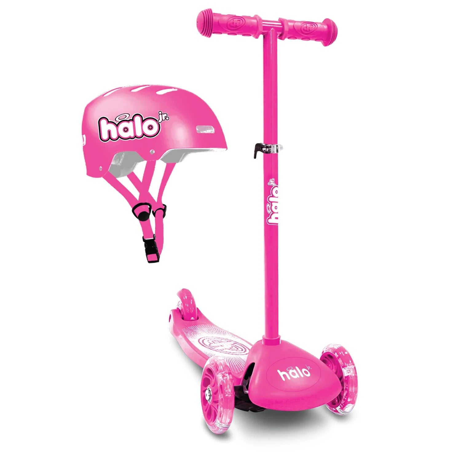 Jr 3 Wheel Scooter & Helmet - Pink 3+ - Super-Bright Light up Wheels - Unisex