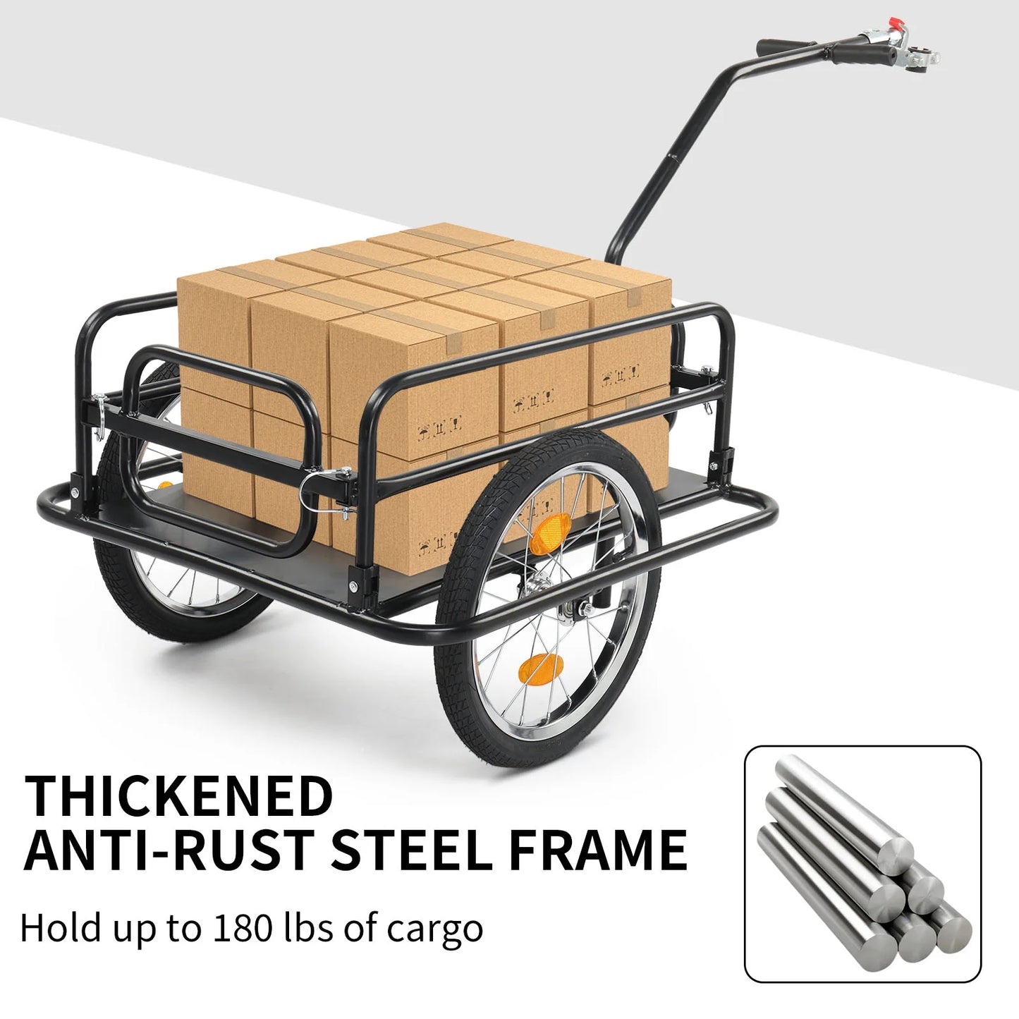 Bike Cargo Trailer, Steel Bicycle Cart, Quick Release Scooter Sports, Black