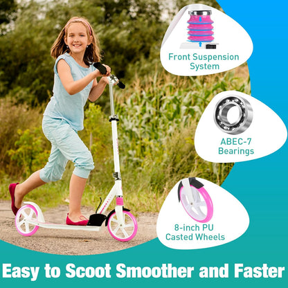 BELEEV V5 Scooters for Kids 6 Years and Up, Folding Kick Scooter 2 Wheel for Adults Teens, 4 Adjustable Handlebar, 200Mm Big Wheels, Lightweight Sports Commuter Scooter, Sturdy Frame, up to 220Lbs