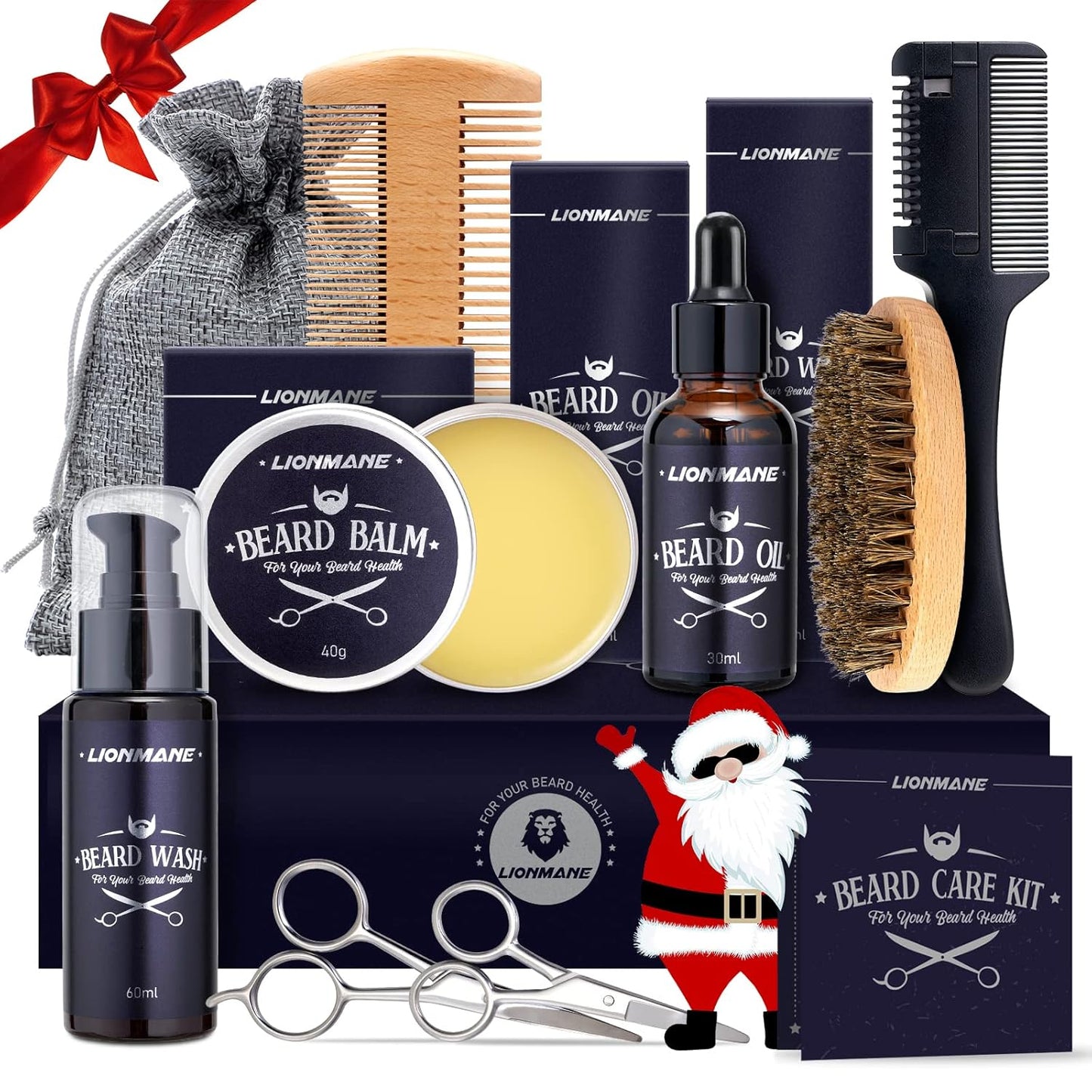 Beard Care Christmas Gifts Kit for Men, Beard Mustache Grooming Kit-Beard Balm, Beard Wash, Beard Oil, Brush, Scissors, Birthday Anniversary Thanksgiving Gifts for Husband/Boyfriend/Dad/Him