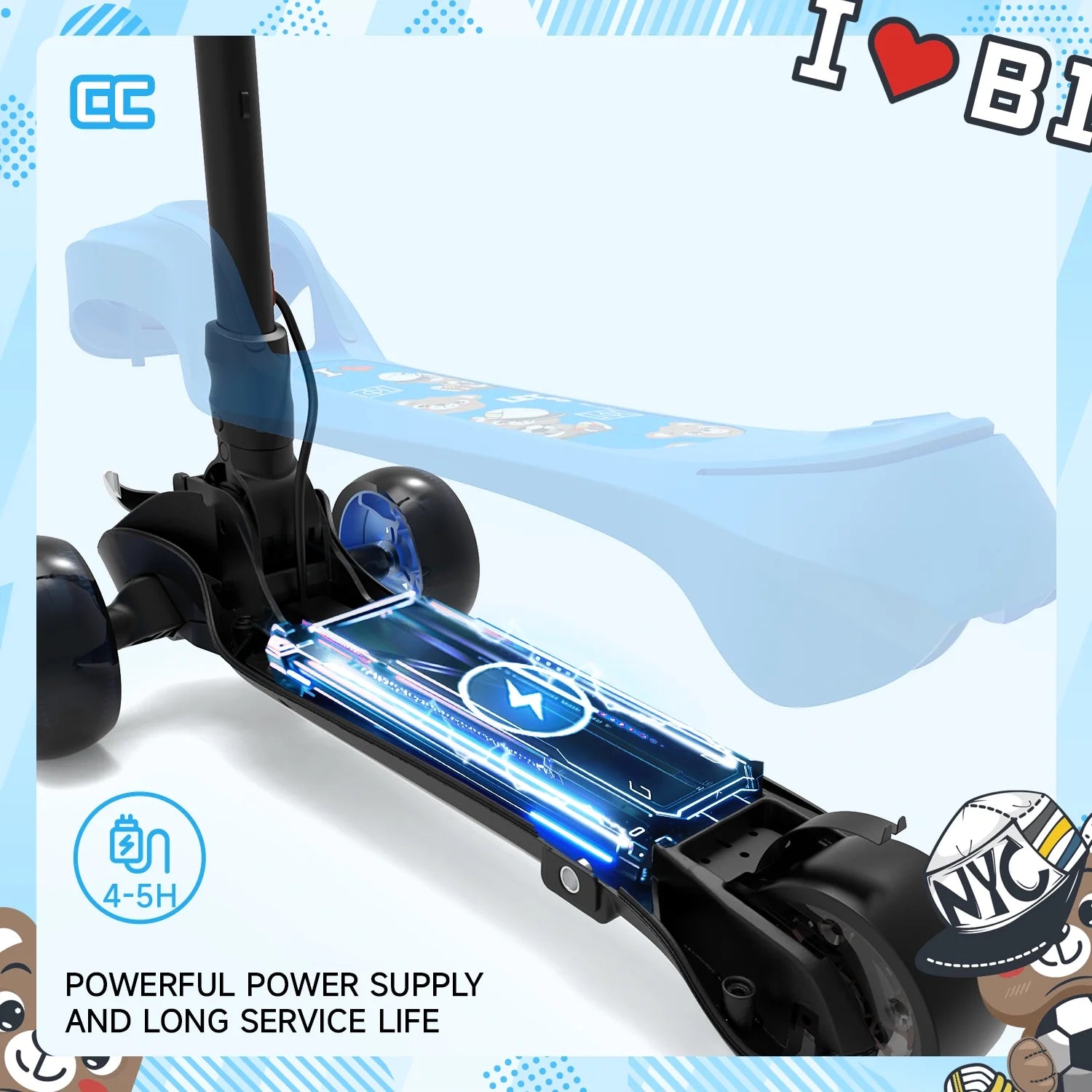 Electric Scooter for Kids 3+, 3-Wheels 70W Motor Escooter & Light-Up Wheels and Pedal, Foldable & Height Adjustable Toddler Motorized Scooters, E-Scooter for Girls Boys(Blue)