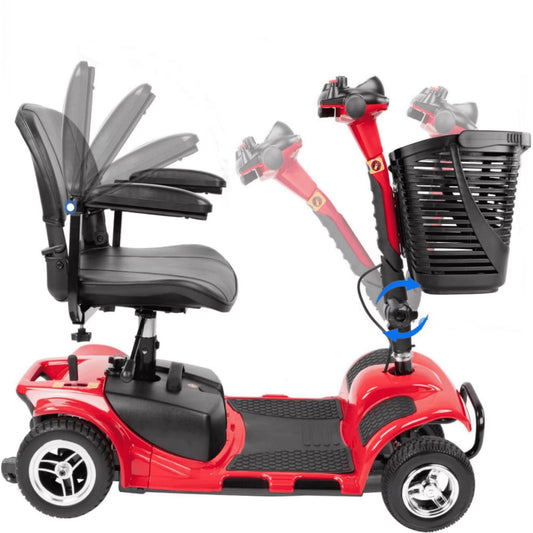 Upgrade 4 Wheels Mobility Scooter for Seniors, Foldable Electric Powered Mobility Wheelchair for Adult, 350Lbs, Red