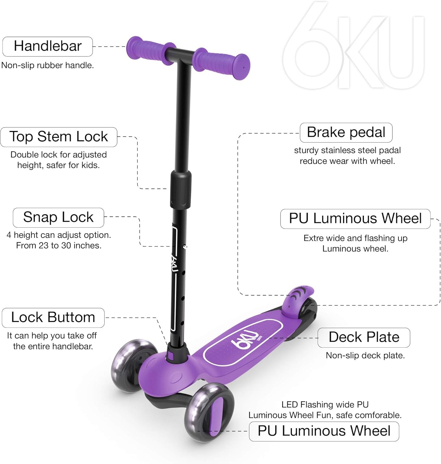 6KU Scooter for Kids Ages 3-10 with Flash Wheels, Kids Scooter 4 Adjustable Height, Toddler Scooter Extra-Wide PU LED Wheels, 3 Wheel Scooter for Kids for Girls & Boys Learn to Steer…
