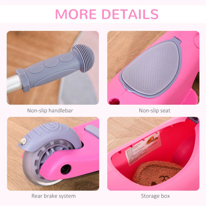 3-In-1 Ride on Push Car, Kids Scooter, Sliding Walker, Push Rider, with Adjustable Handlebar, 3 Balanced Wheels, Removable Storage Seat, for Boys and Girls Aged 2-6 Years Olds, Pink