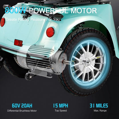 Mobility Scooter with Adjustable Seat & Storage Box, 4-Wheel, 800W Green