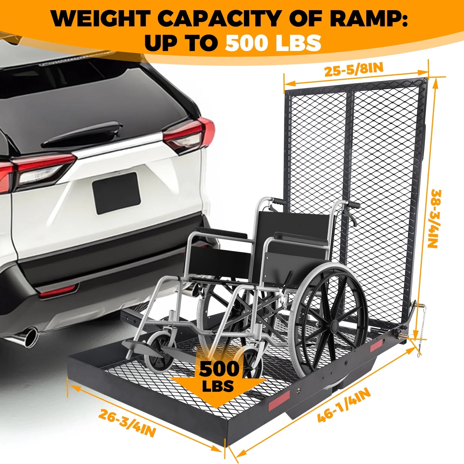 Hitch Mounted Cargo Carrier Mobility Scooter and Wheelchair Carrier Rack with Loading Ramp Luggage Basket Disability Medical Lift Rack