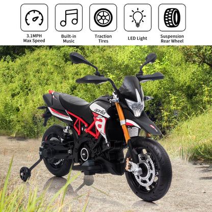 Aprilia Licensed 12V Ride on Motorcycle Electric Motorbike for Kids Child Toys W/Training Wheels, Music, LED Lights, MP3, USB