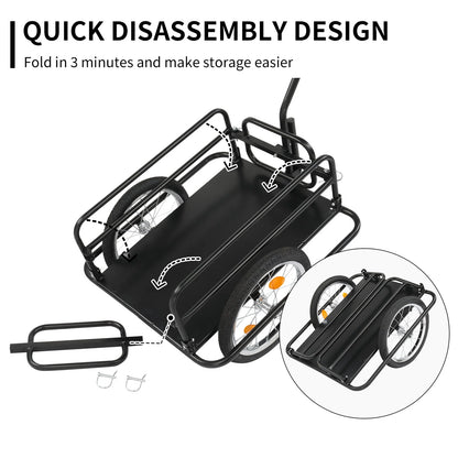 Bike Cargo Trailer, Steel Bicycle Cart, Quick Release Scooter Sports, Black