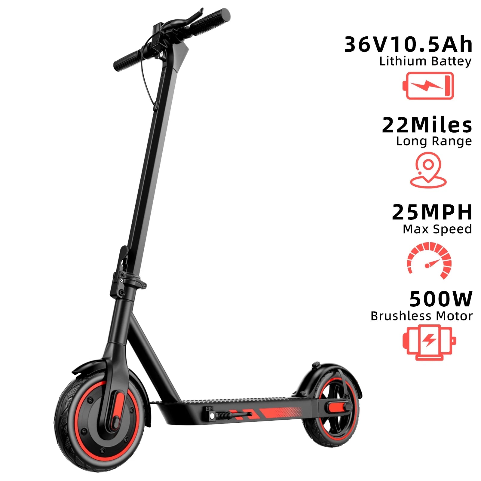 Electric Scooter for Adults, 500W Motor, 10"Air Tires, up to 22 MPH and 22-28 Miles Range, Foldable Commuter E Scooter with Drum Braking System and Smart APP Control Red