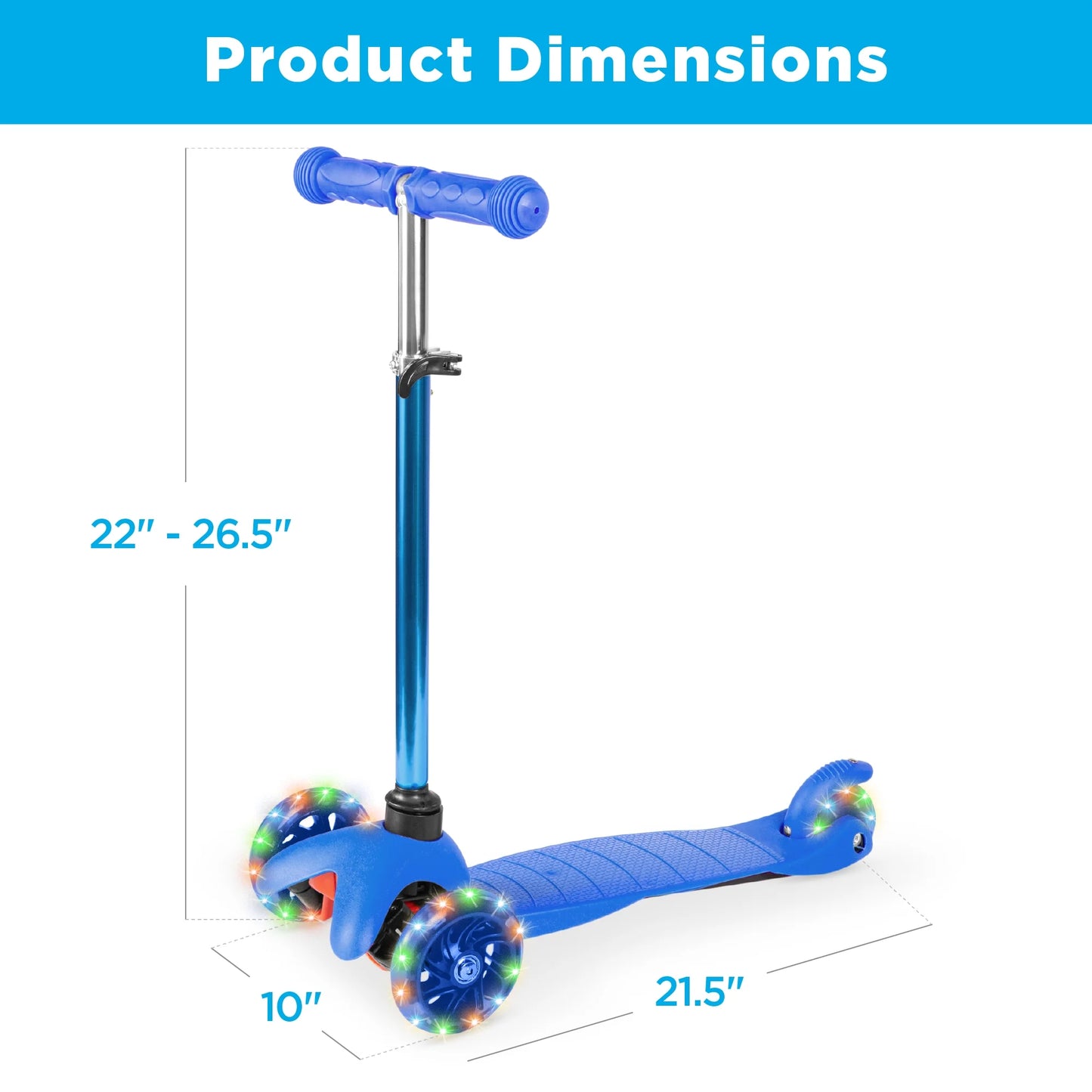 Kids Mini Kick Scooter Toy W/ Light-Up Wheels and Height Adjustable T-Bar - Blue