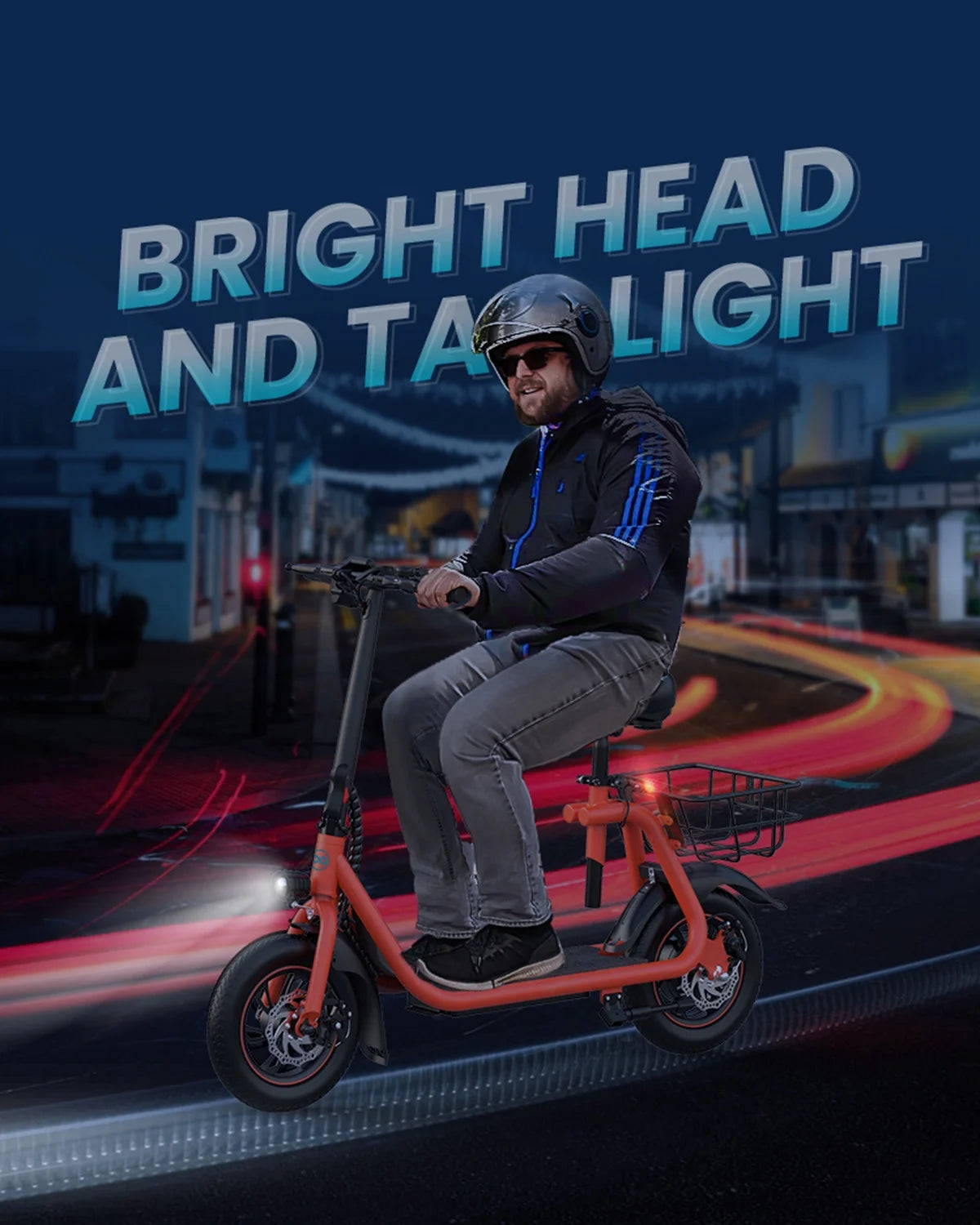 450W Electric Scooter with Seat, Commuter Electric Scooter for Adult with Basket & Free Phone Holder & Steel Cable Lock & Inner Tube- up to 21 Miles 15.5Mph-Oange