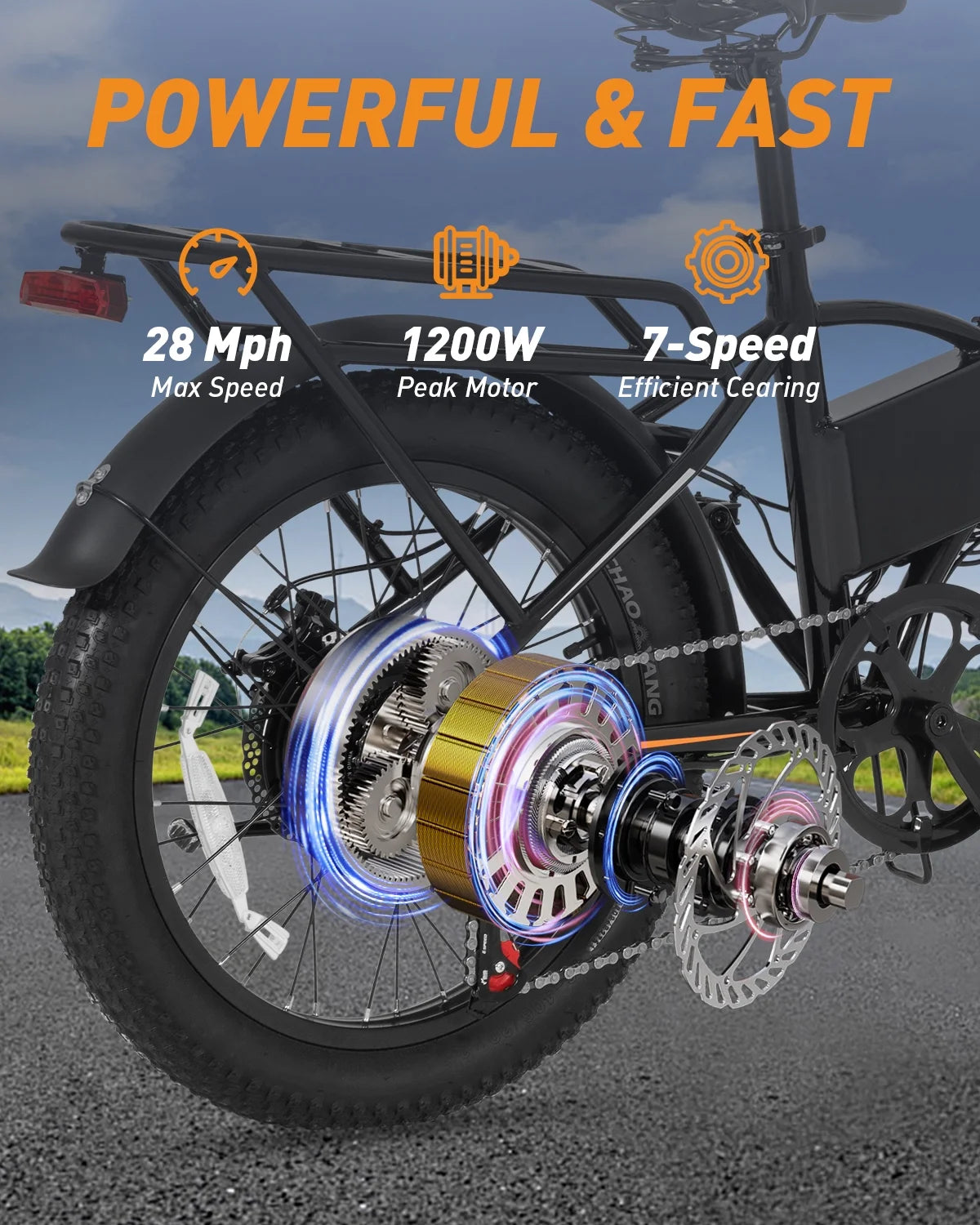 Folding Electric Bike for Adults - 7-Speed Mountain Ebike with Peak 1200W 28MPH Brushless Motor, 48V10.4Ah Removable Battery, 20X3.0 Fat Tire UL2849