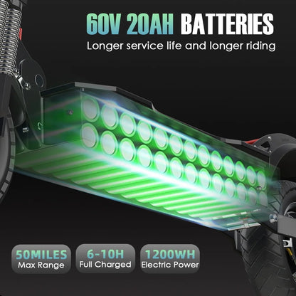 JX760 Electric Scooter, 60V 3200W Dual Motor, up to 46 MPH Speed & 50 Miles, Maximum Load of 330 Pounds Adult Escooter