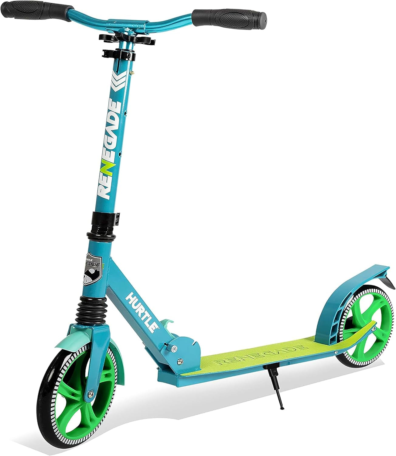 Hurtle Renegade Kick Scooter for Kids, Teenagers & Adults - 2-Wheel Folding Scooter with Adjustable T-Bar Handlebar - Alloy Anti-Slip Deck