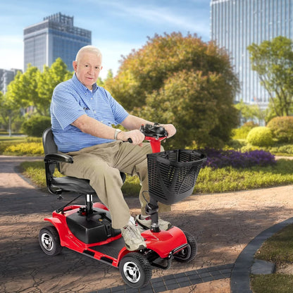 Upgrade 4 Wheels Mobility Scooter for Seniors, Foldable Electric Powered Mobility Wheelchair for Adult, 350Lbs, Red