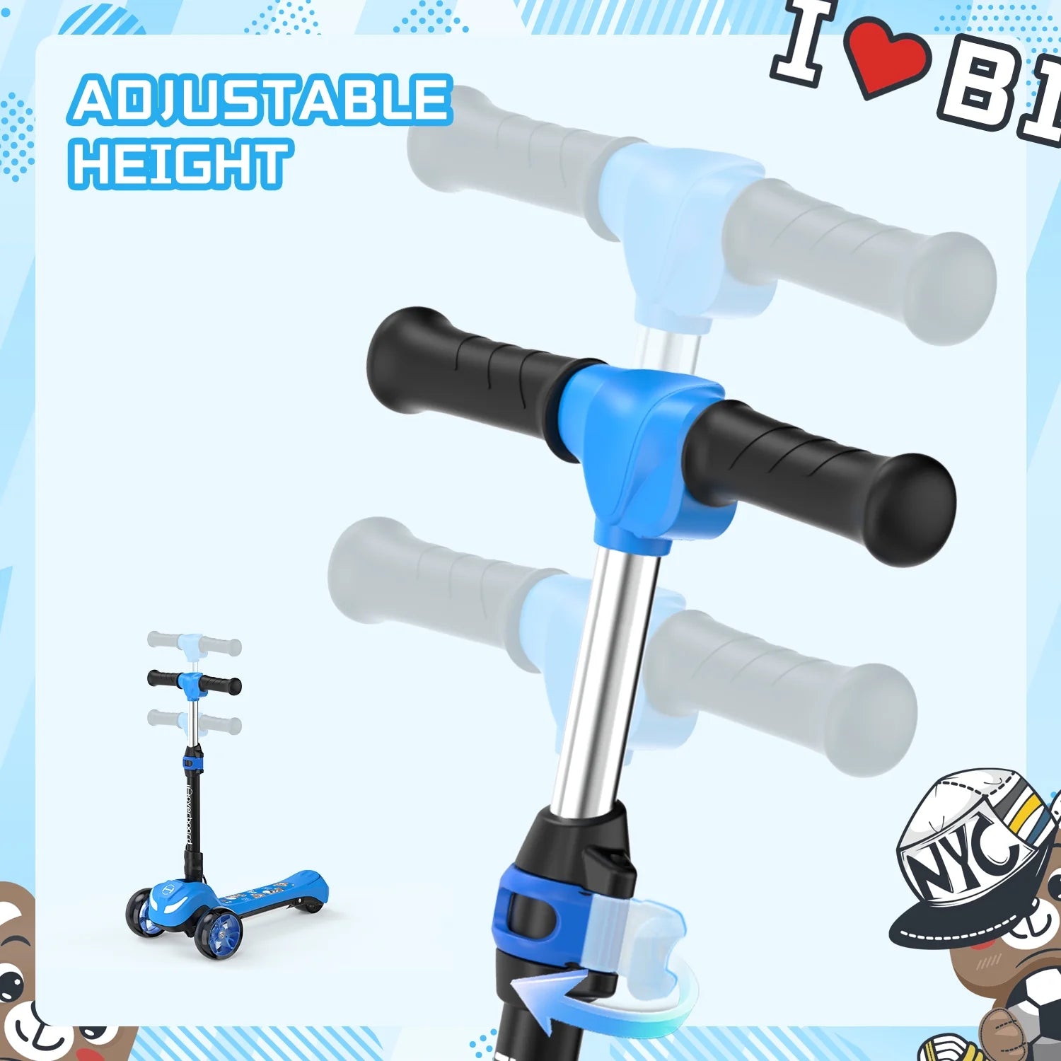 Electric Scooter for Kids 3+, 3-Wheels 70W Motor Escooter & Light-Up Wheels and Pedal, Foldable & Height Adjustable Toddler Motorized Scooters, E-Scooter for Girls Boys(Blue)