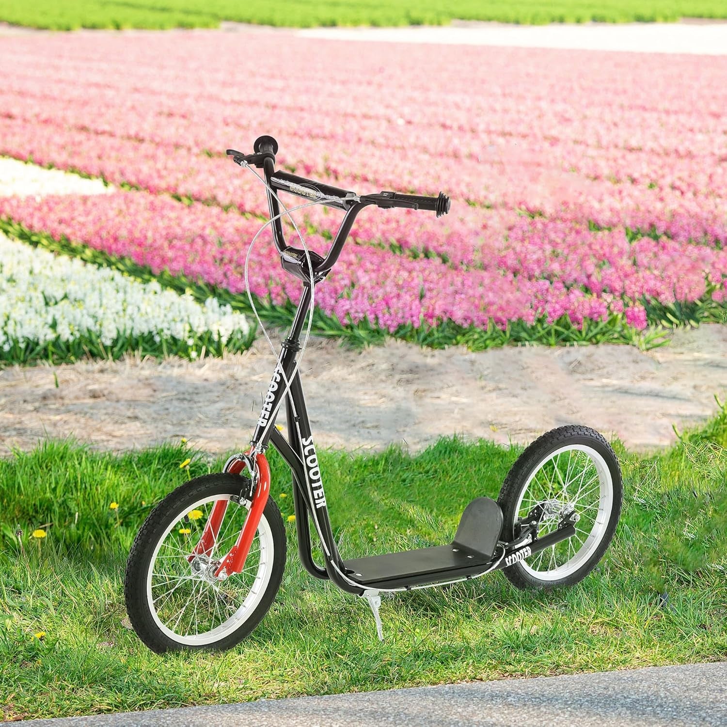 Aosom Youth Scooter Kick Scooter for Kids 5+, Max Load 220 LBS., with Adjustable Handlebar, 16" Inflatable Wheels, Dual Brakes