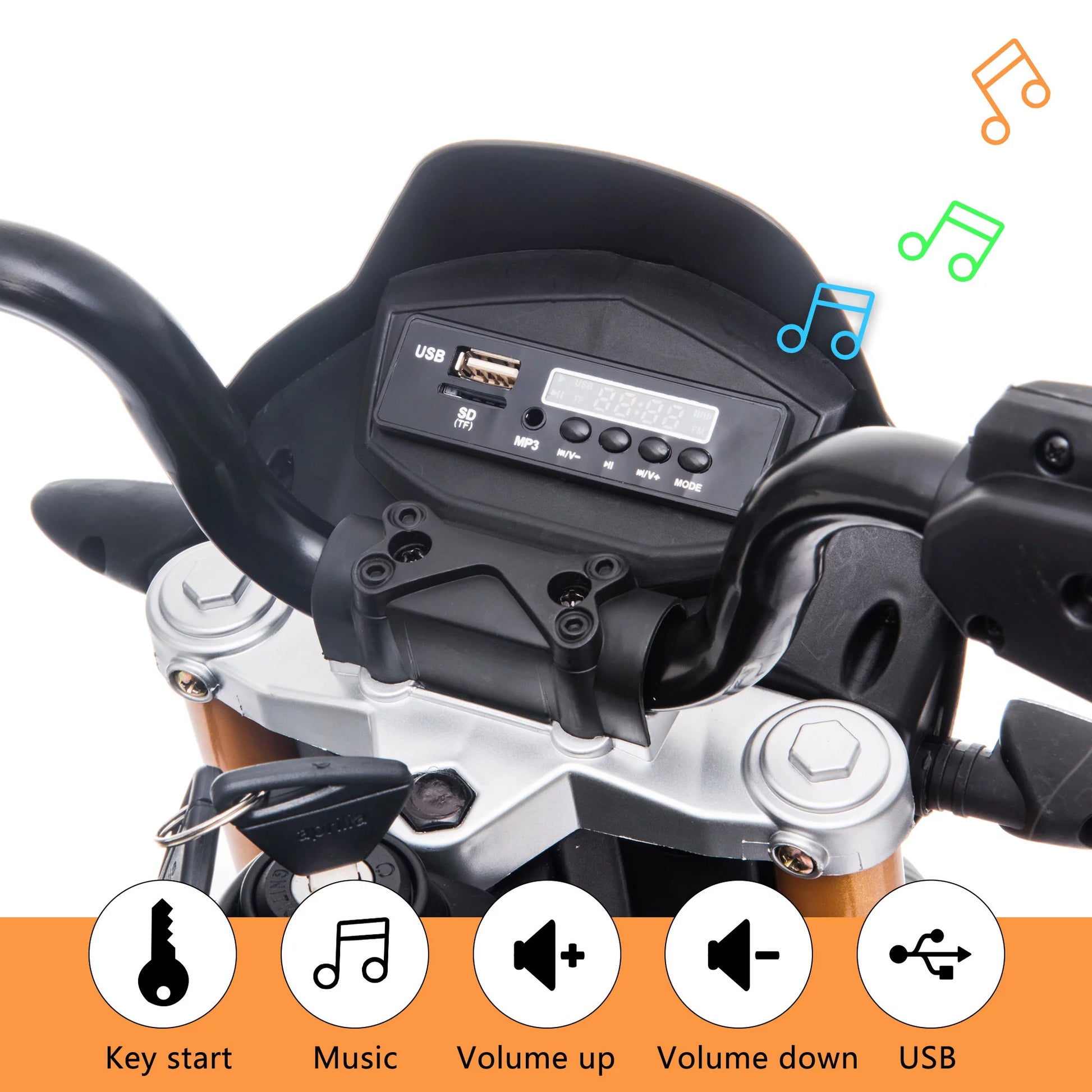 Aprilia Licensed 12V Ride on Motorcycle Electric Motorbike for Kids Child Toys W/Training Wheels, Music, LED Lights, MP3, USB