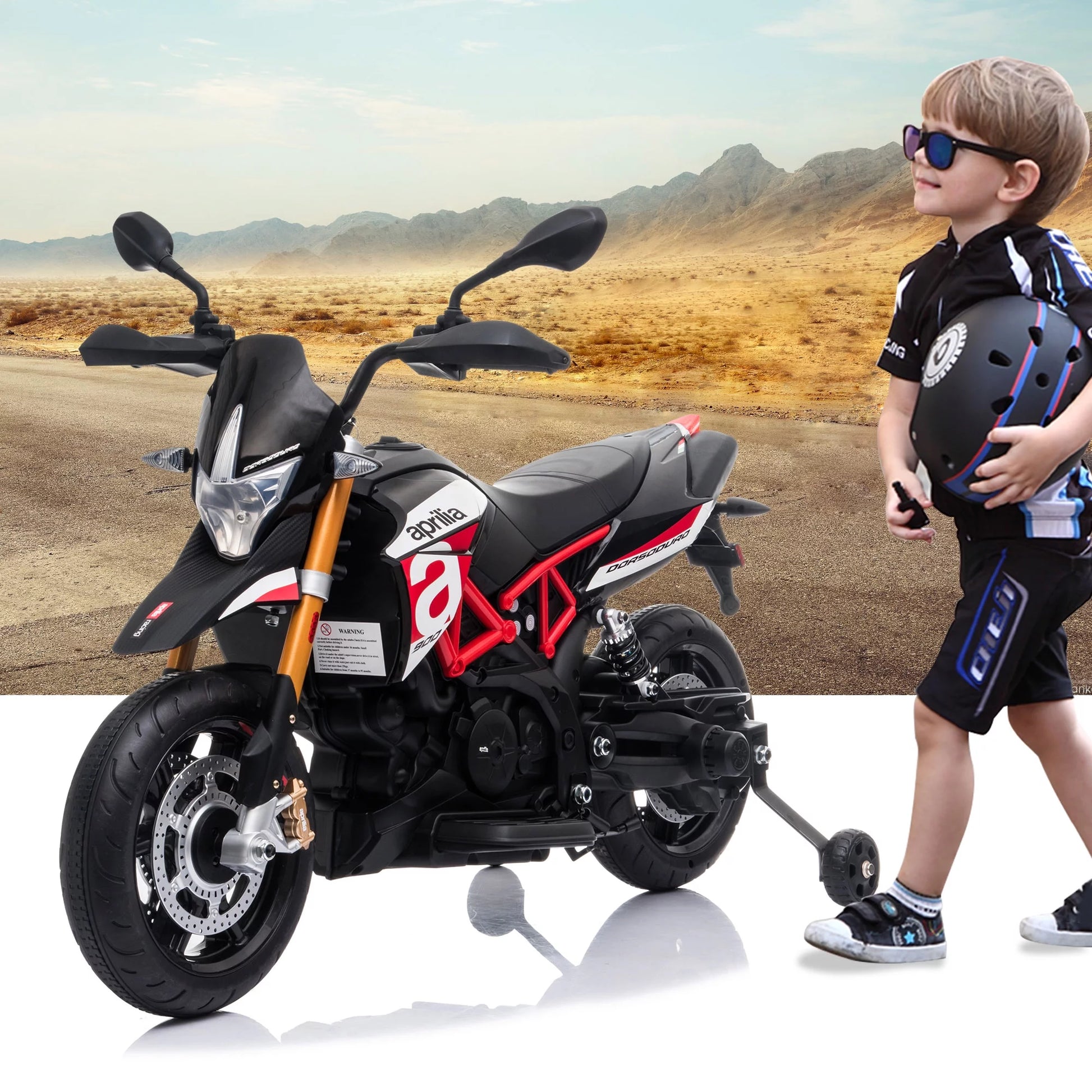 Aprilia Licensed 12V Ride on Motorcycle Electric Motorbike for Kids Child Toys W/Training Wheels, Music, LED Lights, MP3, USB