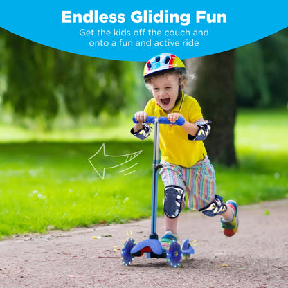 Kids Mini Kick Scooter Toy W/ Light-Up Wheels and Height Adjustable T-Bar - Blue