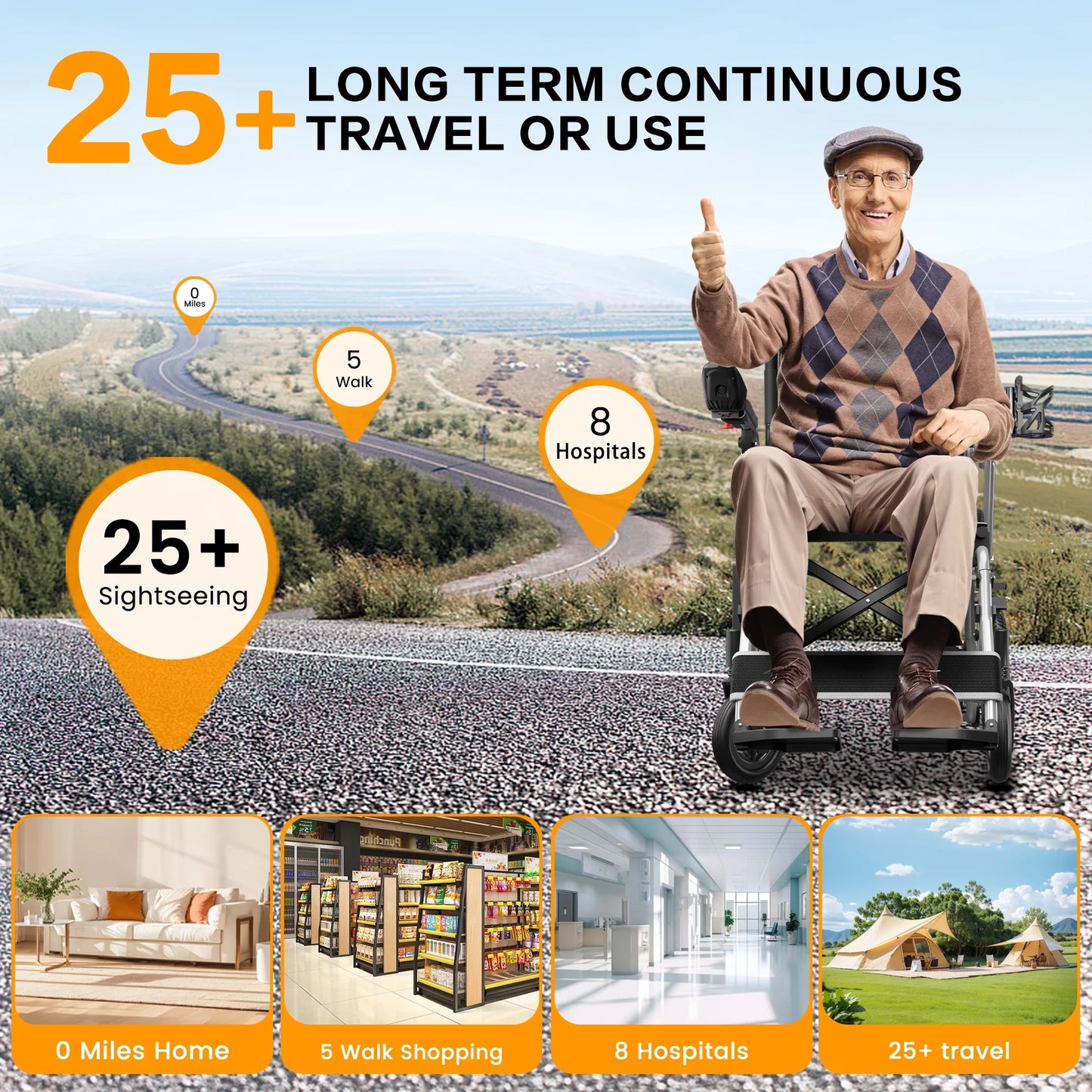 37 Lbs Electric Wheelchair 25+ Miles Long Travel Range, Foldable & Lightweight Motorized Wheelchair with Safety Features Hold up 350Lbs 8-Year Warranty, Ideal for Seniors & Travel