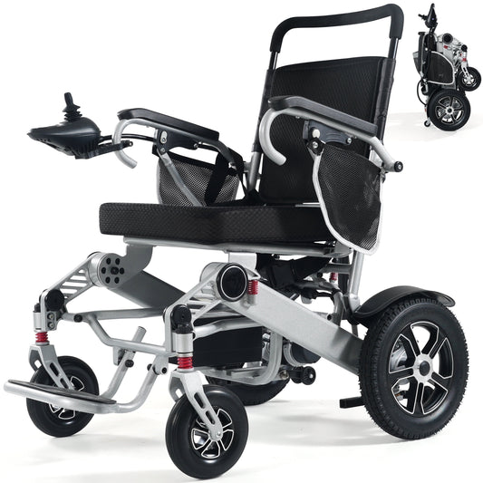 30 Miles Long Travel Range, Electric Wheelchairs for Adults Foldable Lightweight, All Terrain Motorized Wheelchair for Seniors Compact Portable, Two Batteries, Airline Approved