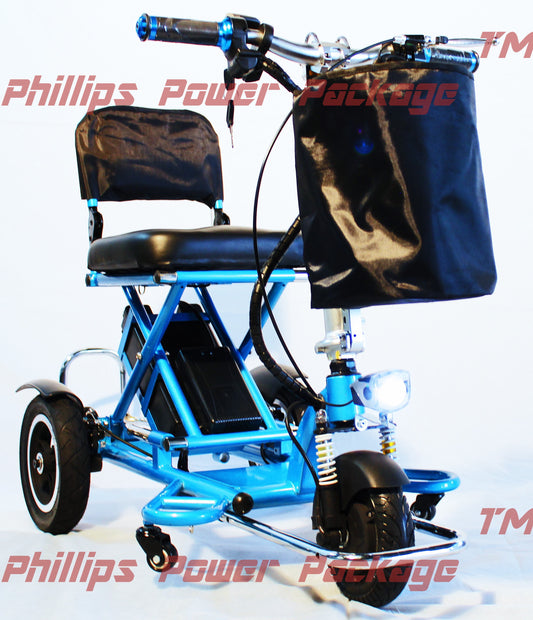 - Triaxe Sport Portable Folding Scooter - 3-Wheel - Blue -  POWER PACKAGE TM - $500 VALUE