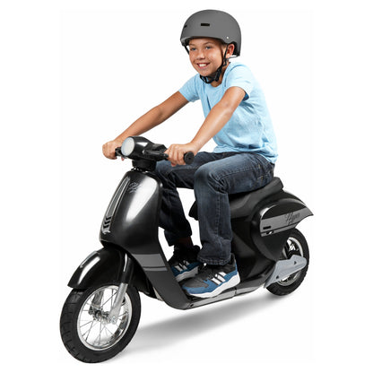 24V Retro Scooter with Easy Twist Throttle, for Ages 13 and Up, Black, Max Speed 14 Mph