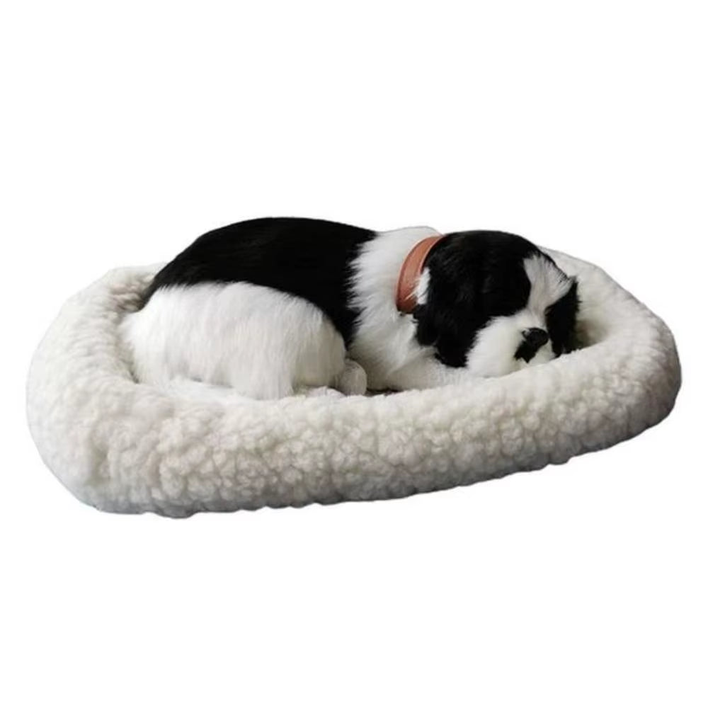 Realistic Black and White Cat Dog Breathing Sleeping Plush Toys Doll Electronic Pets for Dementia Seniors Adults Kids